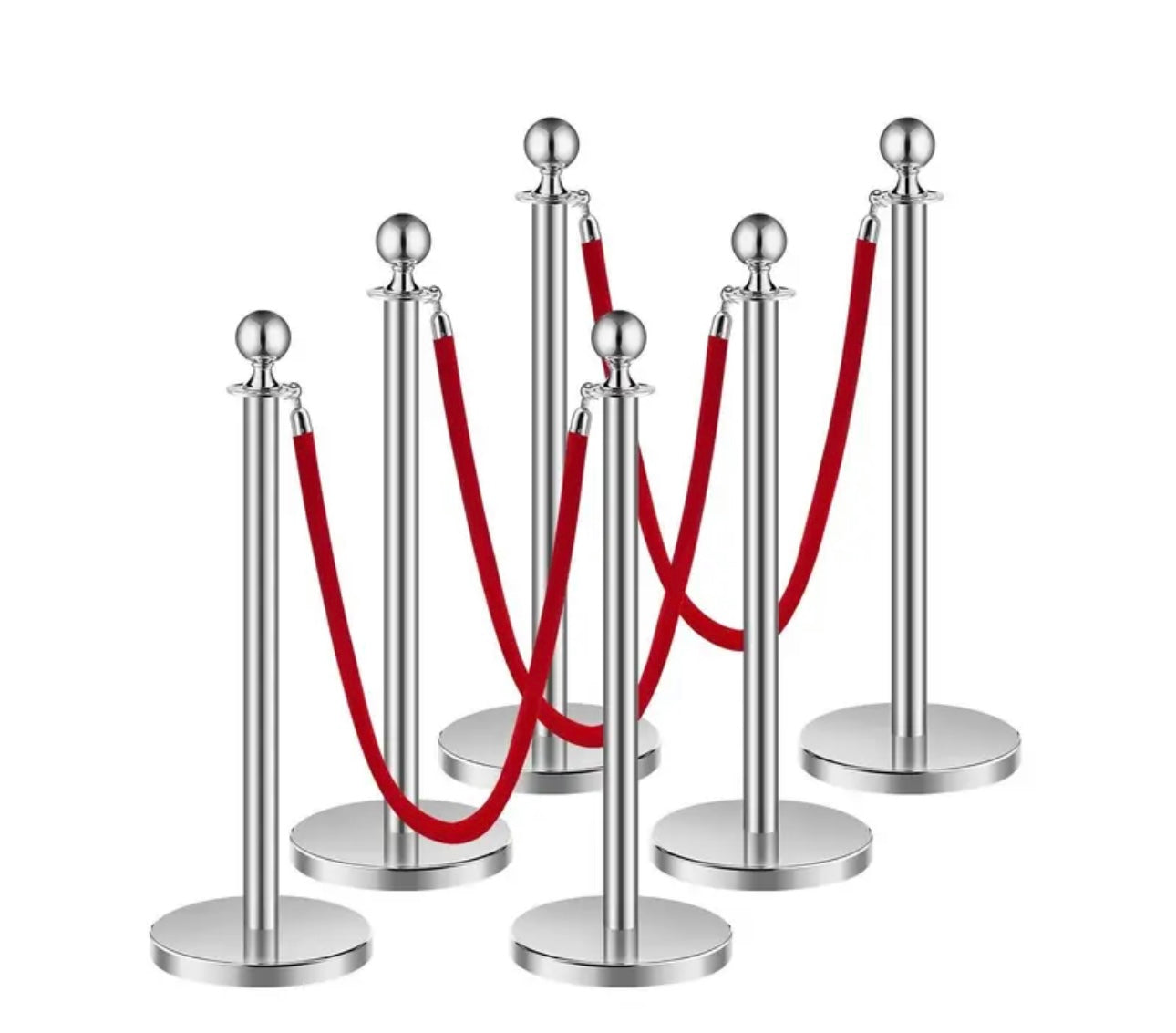 Stanchions and Velvet Ropes 6Pcs, Stainless Steel Post,  Crowd Control Barriers Silver / Gold  Stanchions.
