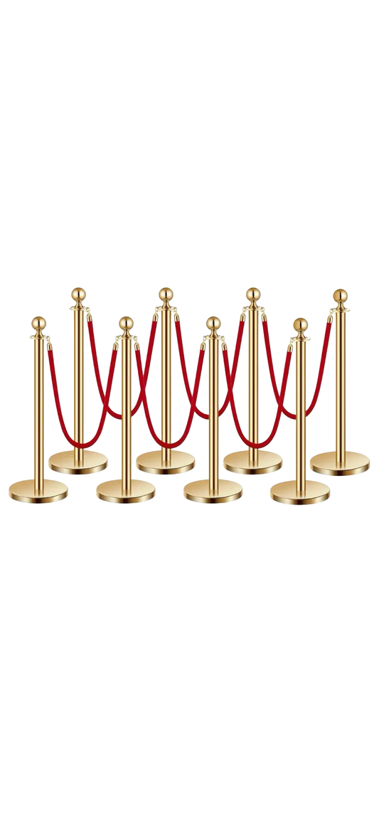 Stanchions and Velvet Ropes 6Pcs, Stainless Steel Post,  Crowd Control Barriers Silver / Gold  Stanchions.
